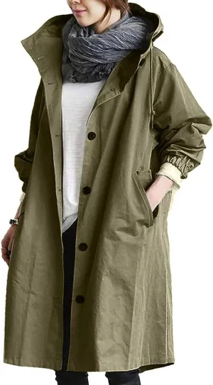 2024 New Hooded Trench Coat - Women's Single Breasted Long Trench Coat, Windproof Classic Overcoat Outwear