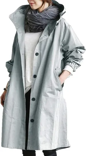 2024 New Hooded Trench Coat - Women's Single Breasted Long Trench Coat, Windproof Classic Overcoat Outwear