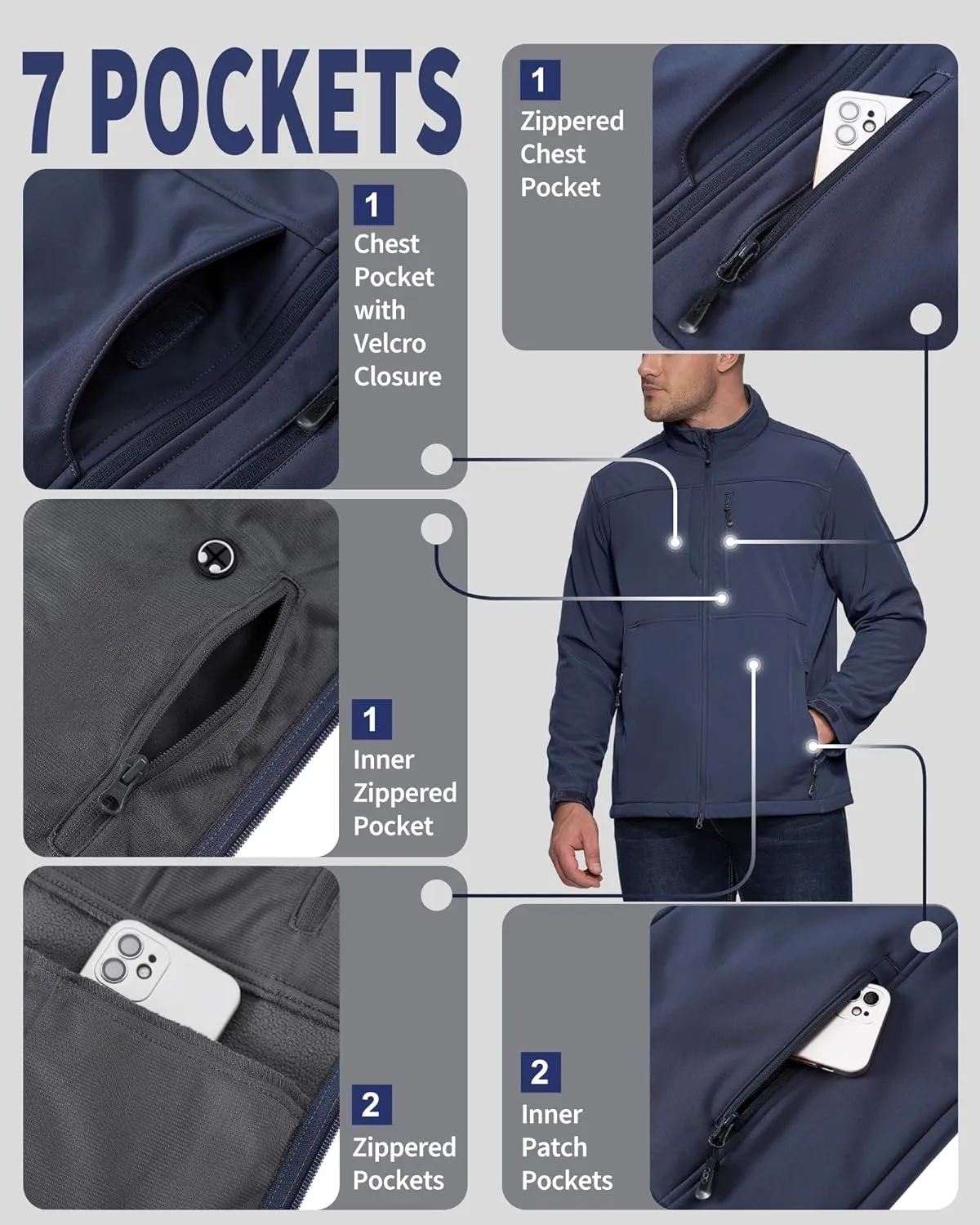 33,000ft Men's Lightweight Softshell Jacket Warm Fleece Lined Windbreaker Waterproof Soft Shell for Outdoor Hiking