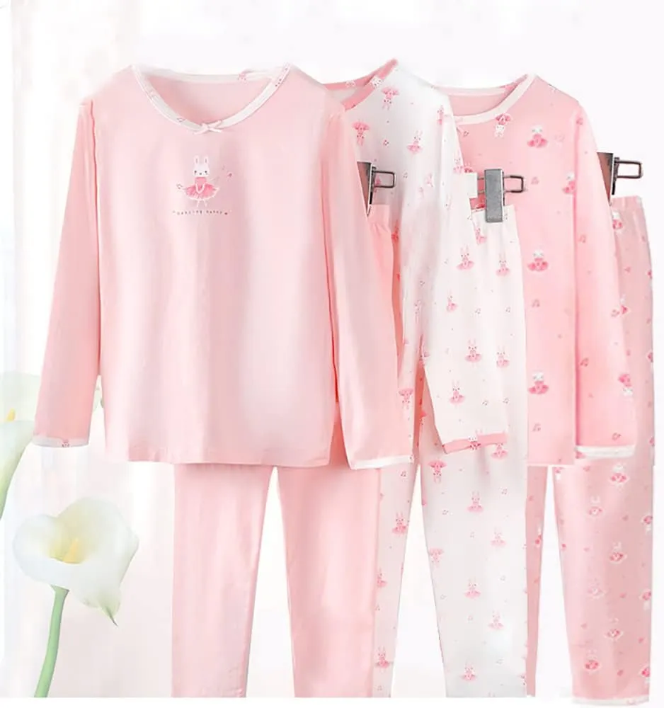 ABALACOCO Big Girls Boys 3 Sets (6pcs) Cotton Longs Sleeve Undershirts Autumn Winter Thermal Underwear Pants Suit 4-10T