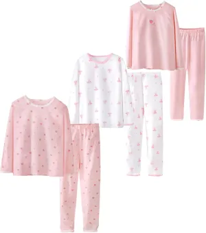 ABALACOCO Big Girls Boys 3 Sets (6pcs) Cotton Longs Sleeve Undershirts Autumn Winter Thermal Underwear Pants Suit 4-10T