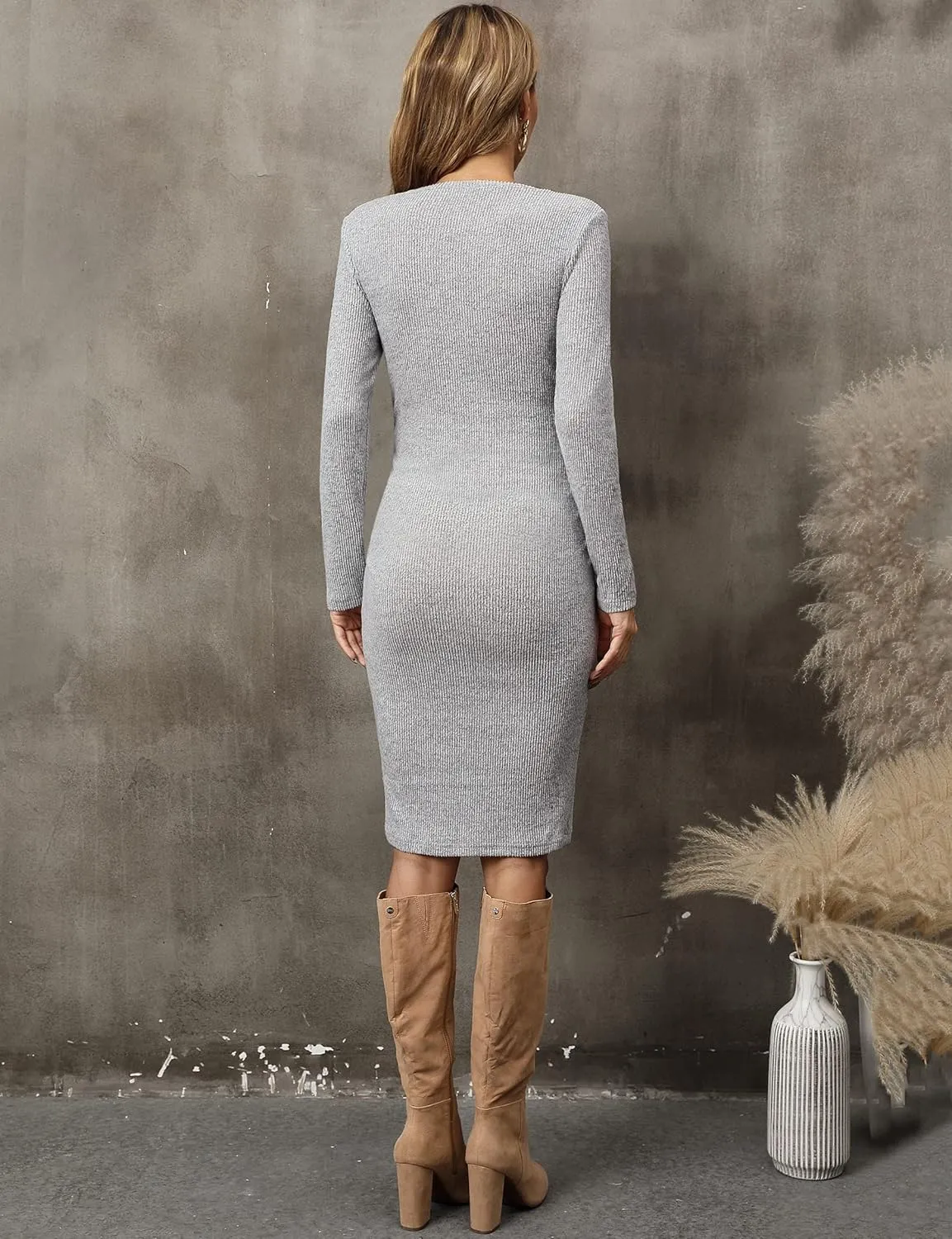 abkylie Side Ruch Knit Ribbed Maternity Bodycon Dress/Knee-Length Dress with Long Sleeve Fall Casual