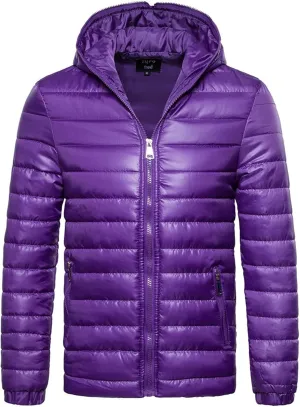 aihihe Men's Winter Warm Down Jacket Zipper Packable Puffer Lightweight Outwear Windproof Down Coat with Hood