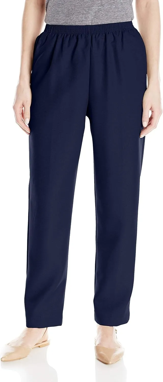 Alfred Dunner Womens Petites High Waist Straight Leg Trouser Pants Navy 6P