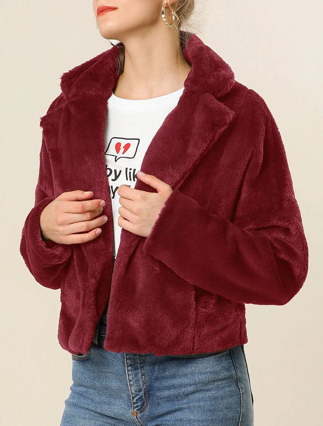 Allegra K Women's Winter Wedding Faux Fur Bolero Jacket Loose Formal Faux Fur Coat