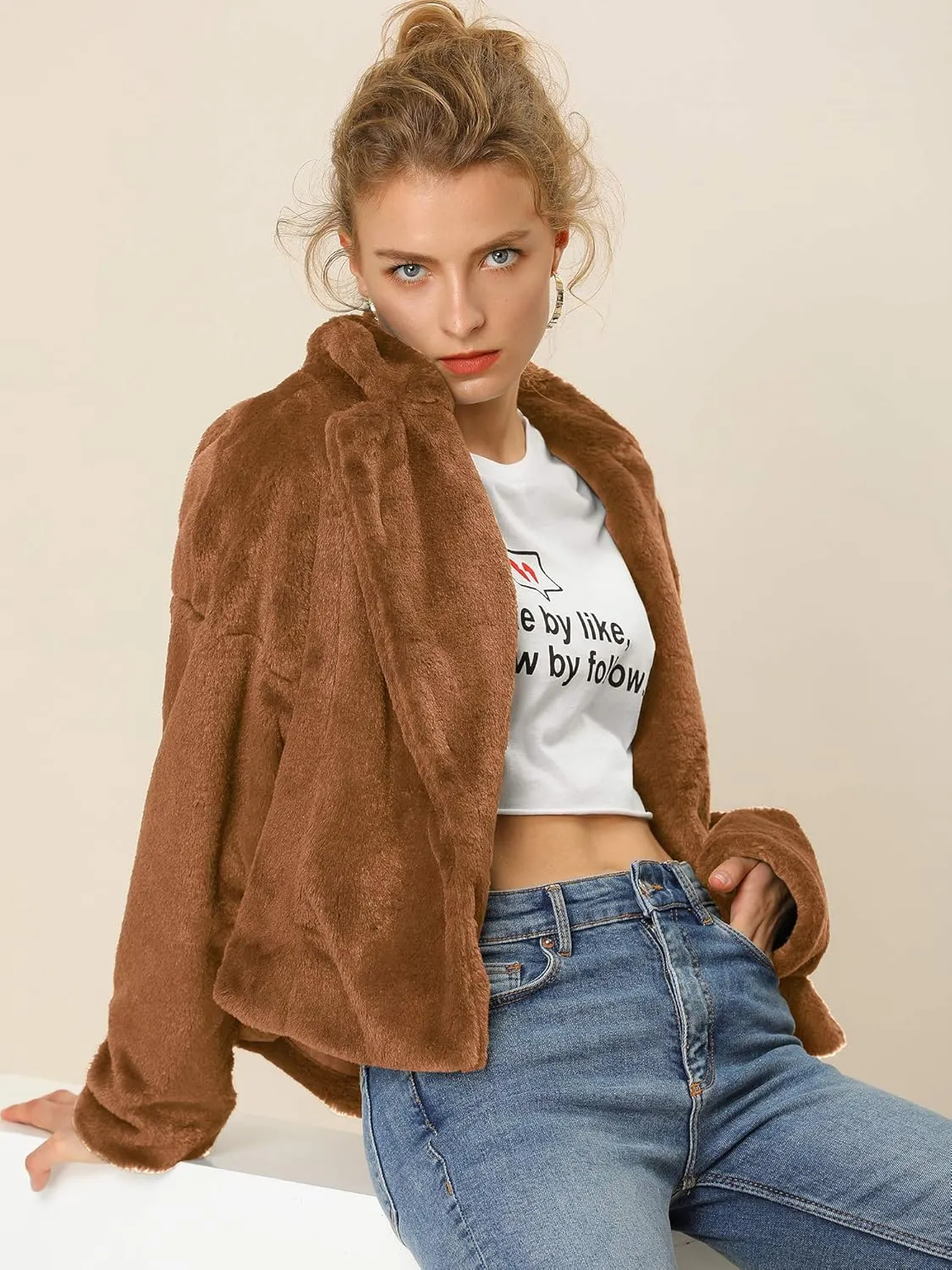 Allegra K Women's Winter Wedding Faux Fur Bolero Jacket Loose Formal Faux Fur Coat