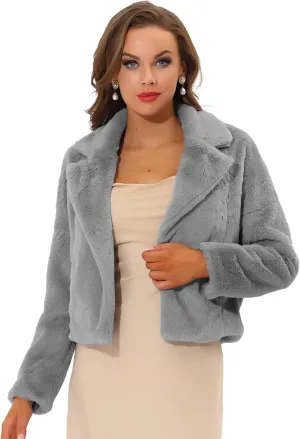 Allegra K Women's Winter Wedding Faux Fur Bolero Jacket Loose Formal Faux Fur Coat