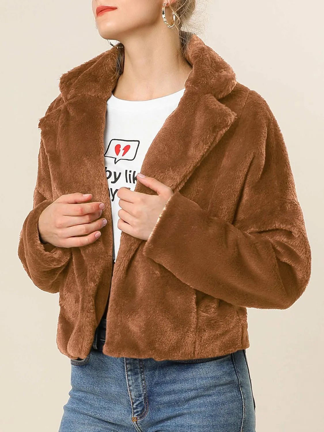 Allegra K Women's Winter Wedding Faux Fur Bolero Jacket Loose Formal Faux Fur Coat