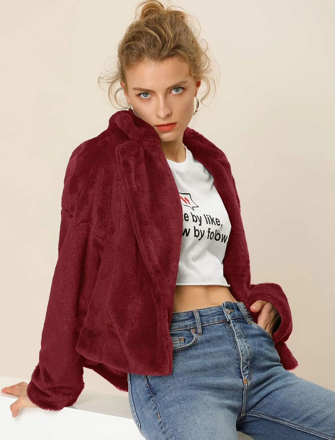 Allegra K Women's Winter Wedding Faux Fur Bolero Jacket Loose Formal Faux Fur Coat