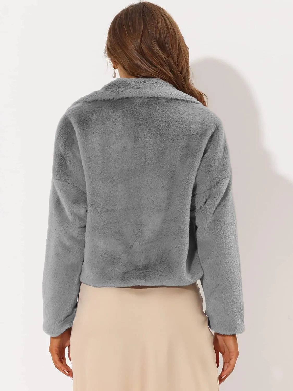 Allegra K Women's Winter Wedding Faux Fur Bolero Jacket Loose Formal Faux Fur Coat