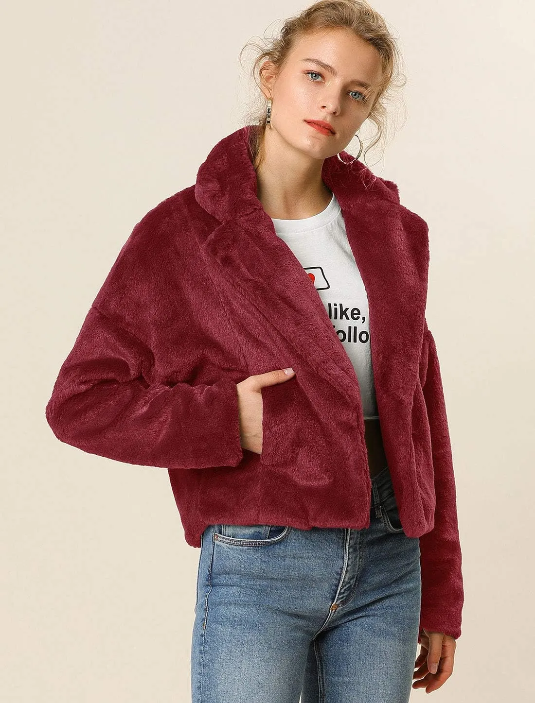 Allegra K Women's Winter Wedding Faux Fur Bolero Jacket Loose Formal Faux Fur Coat