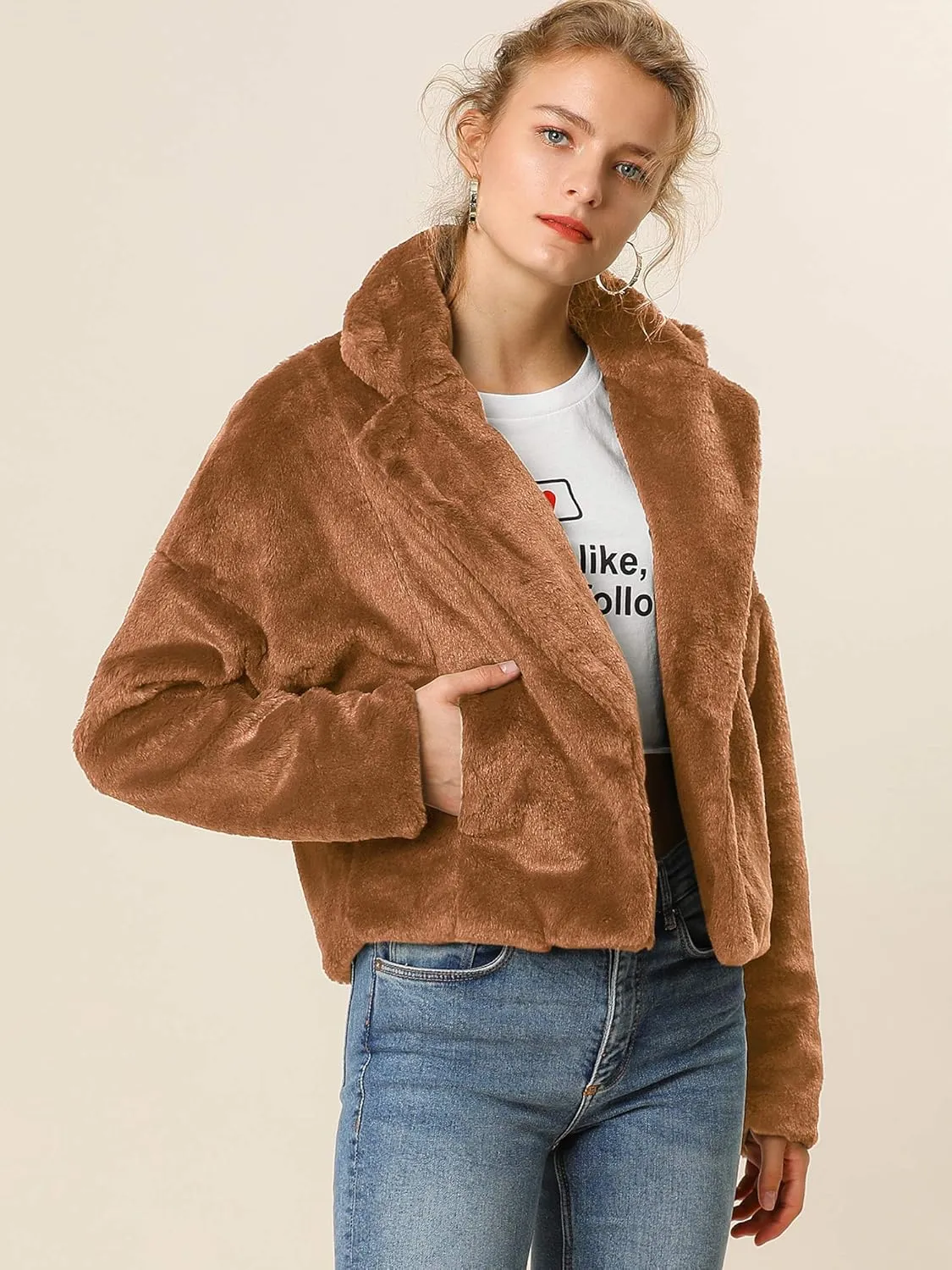 Allegra K Women's Winter Wedding Faux Fur Bolero Jacket Loose Formal Faux Fur Coat