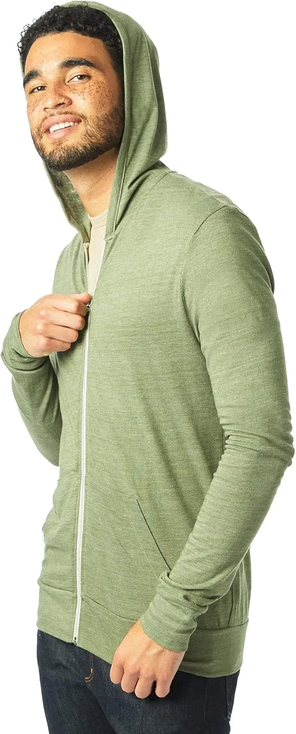 Alternative Men's Hoodie, Eco Zip Up Camo Triblend Jersey Hooded Sweatshirt
