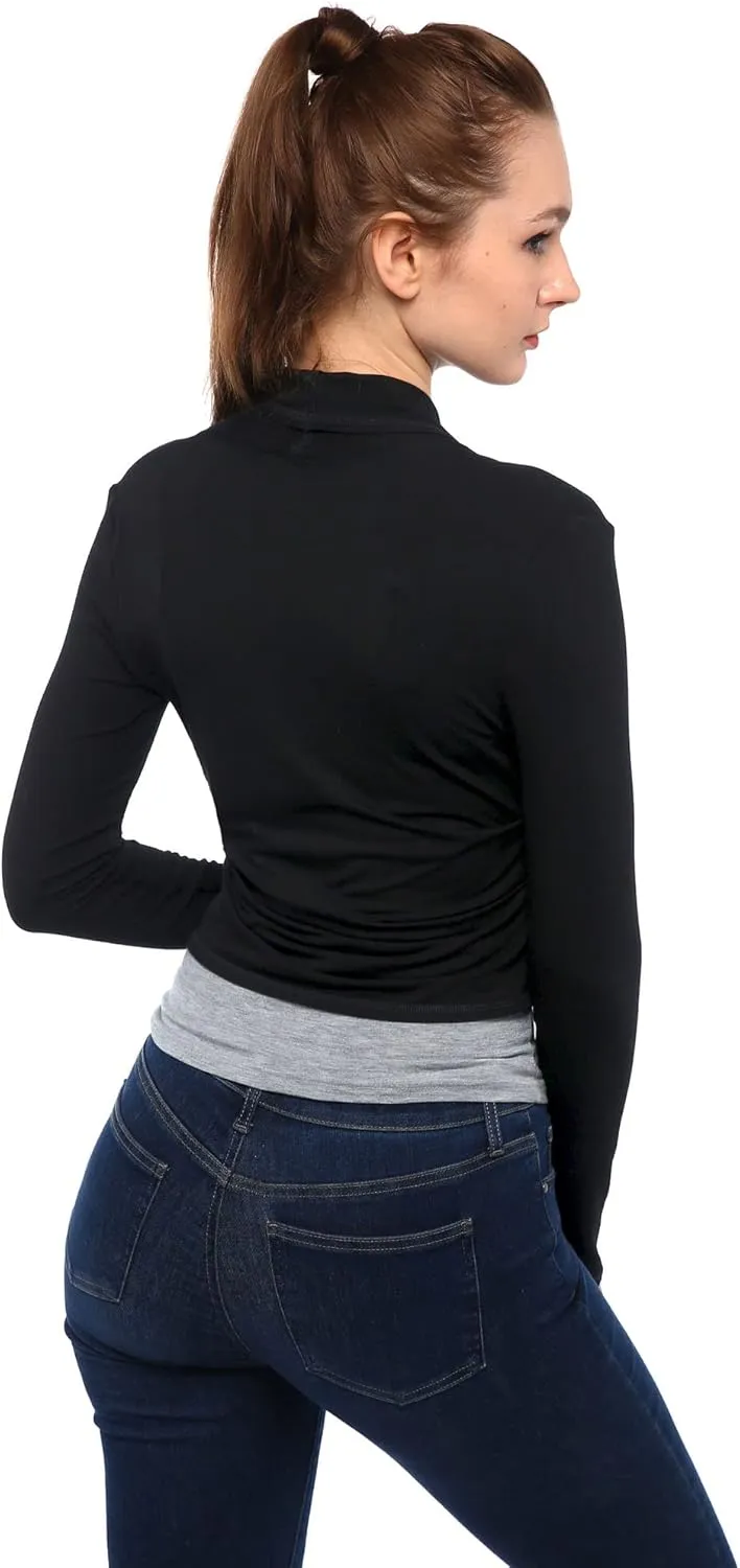 AmlieBoutik Women Shrugs Long Sleeve Bolero Open Front Cropped Pleated Sides Cardigan