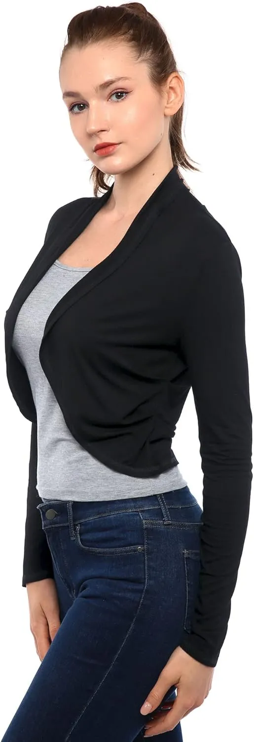 AmlieBoutik Women Shrugs Long Sleeve Bolero Open Front Cropped Pleated Sides Cardigan