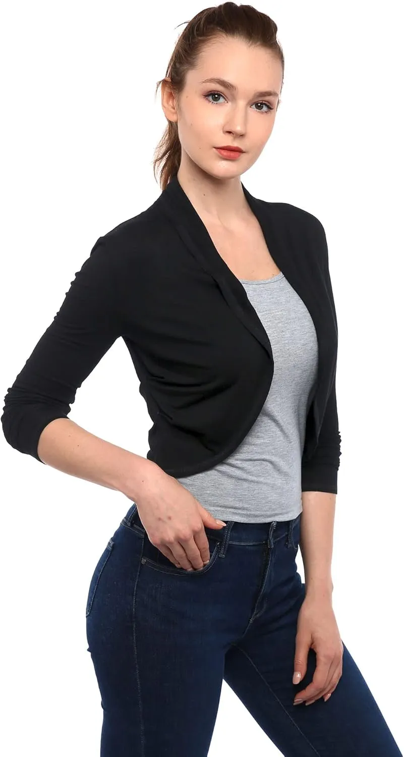 AmlieBoutik Women Shrugs Long Sleeve Bolero Open Front Cropped Pleated Sides Cardigan