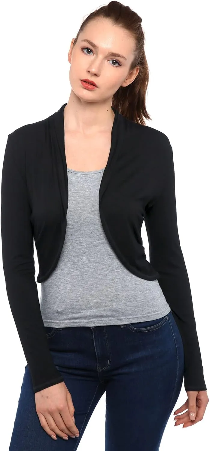 AmlieBoutik Women Shrugs Long Sleeve Bolero Open Front Cropped Pleated Sides Cardigan