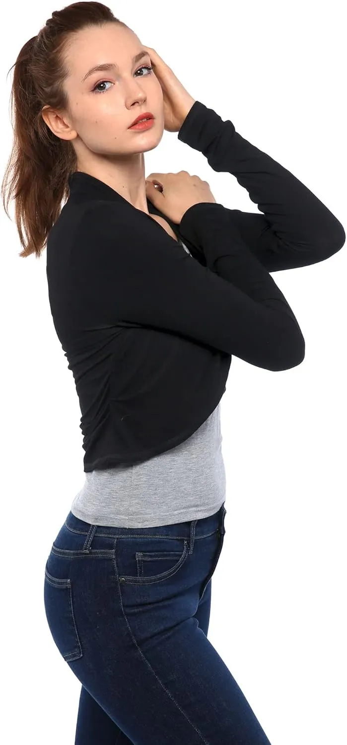 AmlieBoutik Women Shrugs Long Sleeve Bolero Open Front Cropped Pleated Sides Cardigan