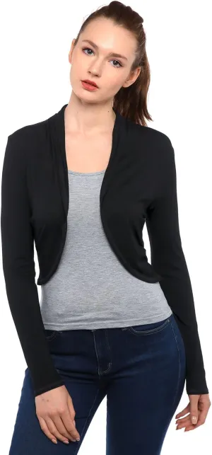 AmlieBoutik Women Shrugs Long Sleeve Bolero Open Front Cropped Pleated Sides Cardigan