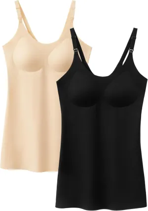Angelhood Maternity Nursing Tank Tops for Breastfeeding, Women's Seamless Nursing Maternity Cami Built in Bra