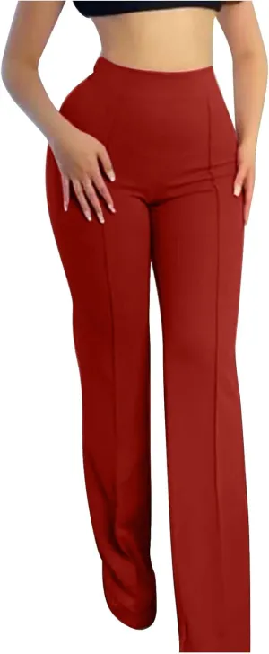 Anjikang Stretchy Flare Pants for Women High Elastic Waist Wide Leg Long Trousers Loose Trendy Casual Pants with Pockets