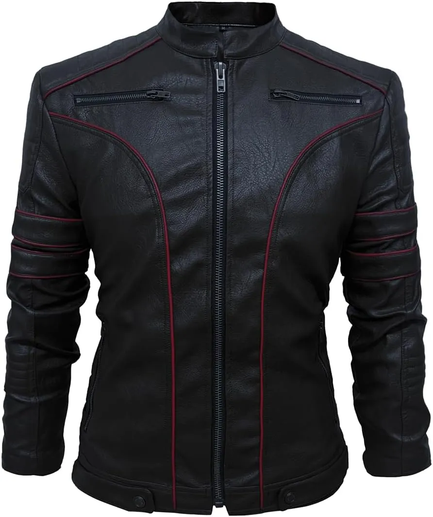 Apocrypha Mens Faux Leather Biker Coat Leather Motorcycle Jacke Bomber Jacket