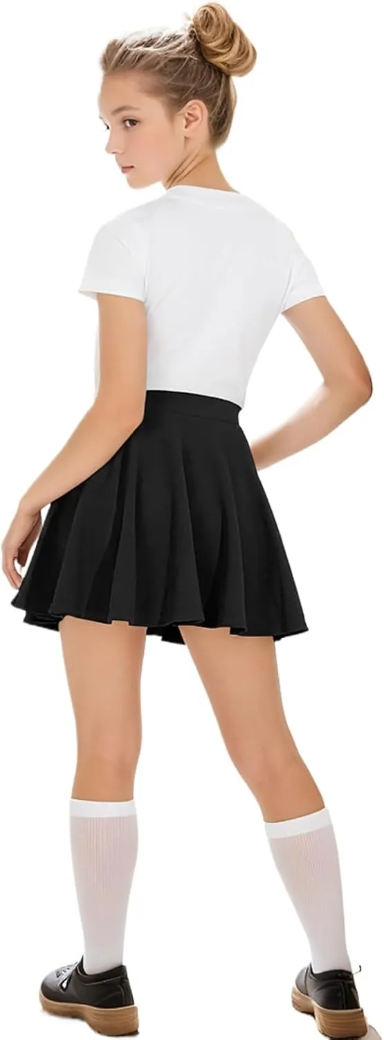 ASHER FASHION Girls Skirt Casual Mini Flare Plain Pleated Stretch Waist Skater Skirts
