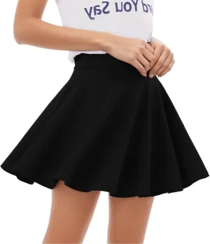 ASHER FASHION Girls Skirt Casual Mini Flare Plain Pleated Stretch Waist Skater Skirts