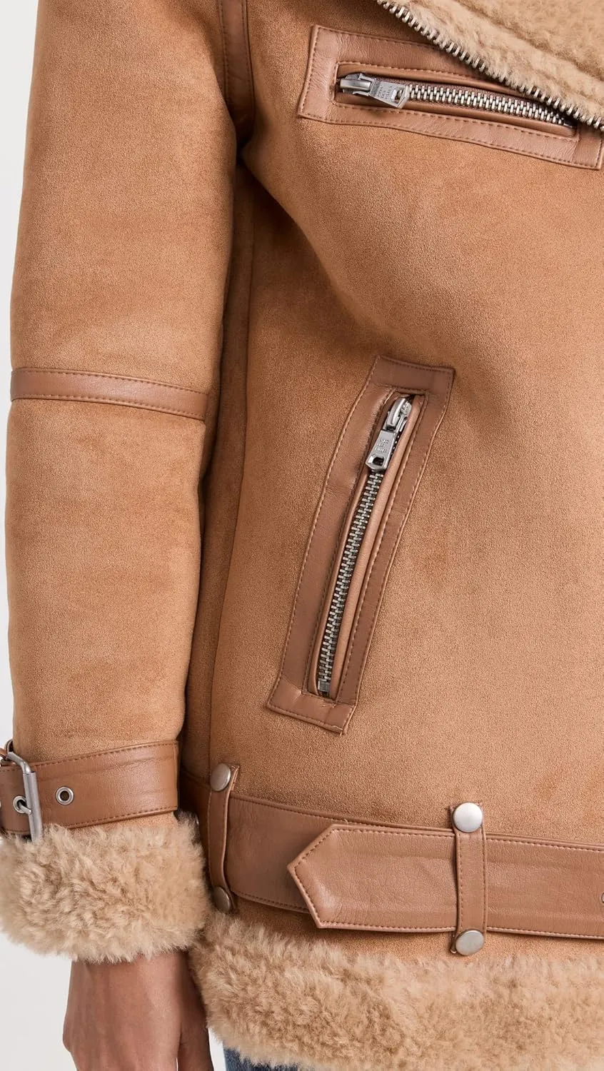 Avec Les Filles Women's Bonded Faux Shearling Biker Jacket
