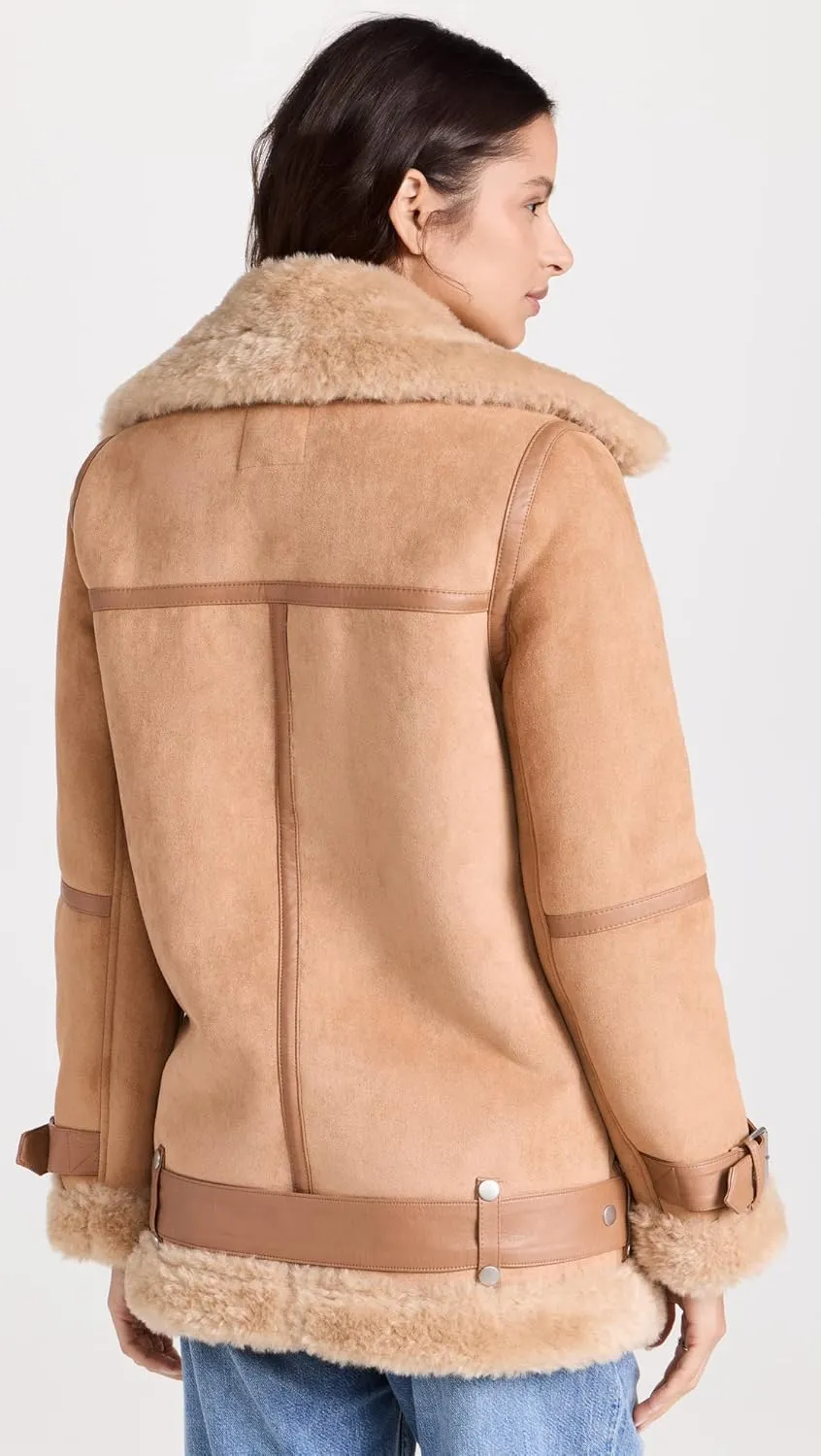 Avec Les Filles Women's Bonded Faux Shearling Biker Jacket