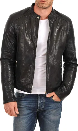 Azrah 100% Leather Jacket for Men - Round Collar Slim Fit - Moto, Bomber, Biker Winter Wear