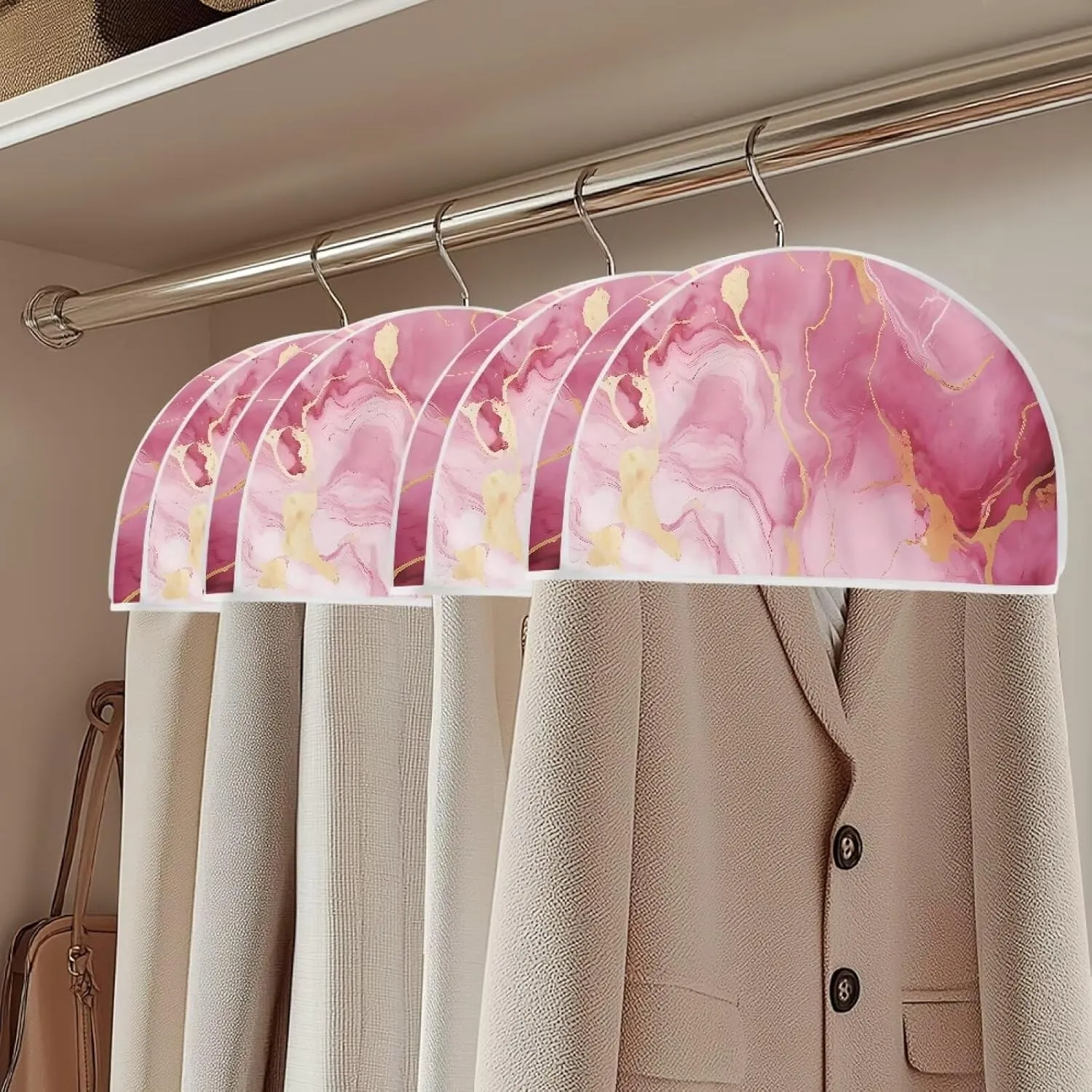 Babrukda Pink Marble Garment Bags for Storage, Clothes Garment Rack Cover for Dress, Suit, Coat, Shirts Wardrobe Clothes Protector 12.48 x 24.61 Inch Hang Up Storage Bag, Cover Only