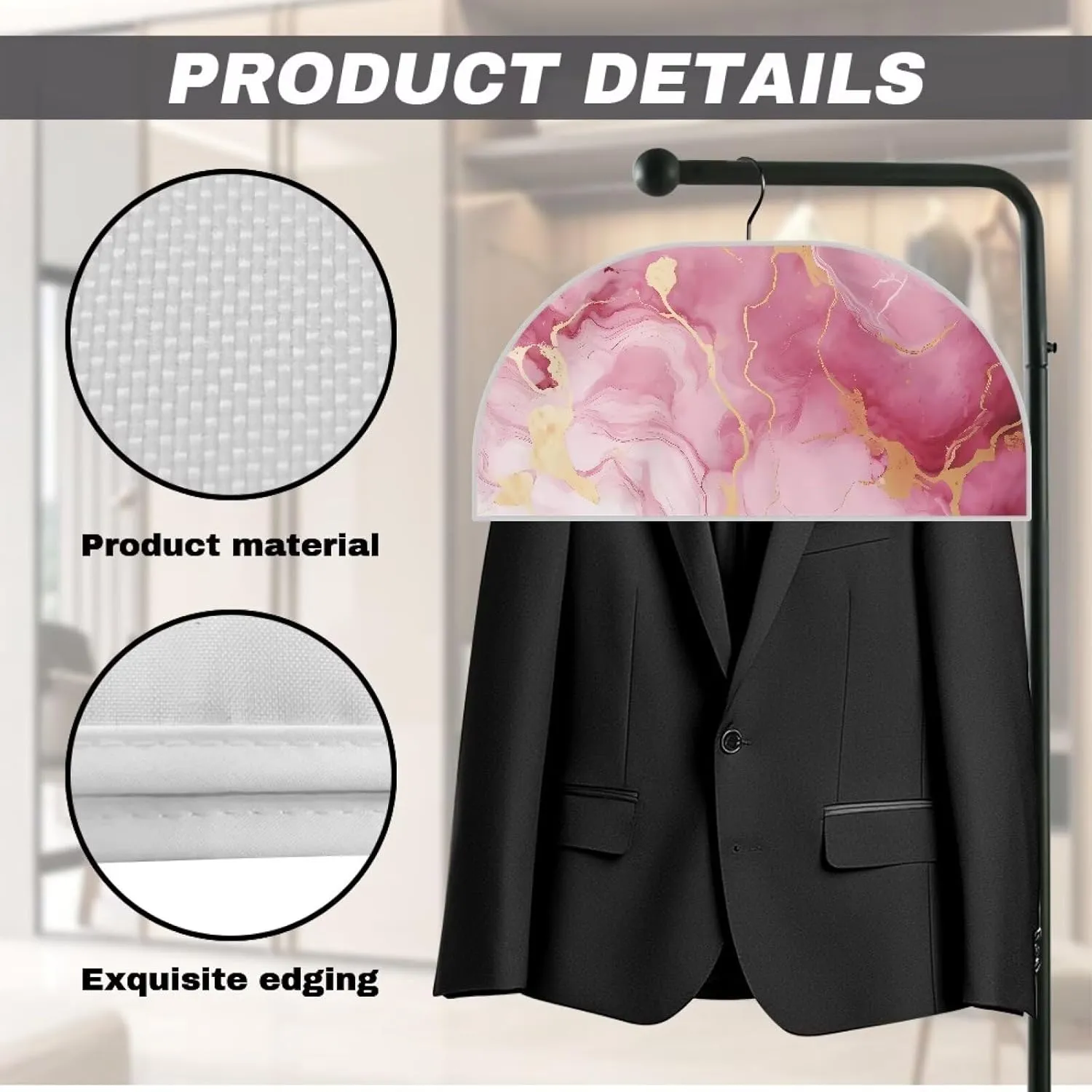Babrukda Pink Marble Garment Bags for Storage, Clothes Garment Rack Cover for Dress, Suit, Coat, Shirts Wardrobe Clothes Protector 12.48 x 24.61 Inch Hang Up Storage Bag, Cover Only