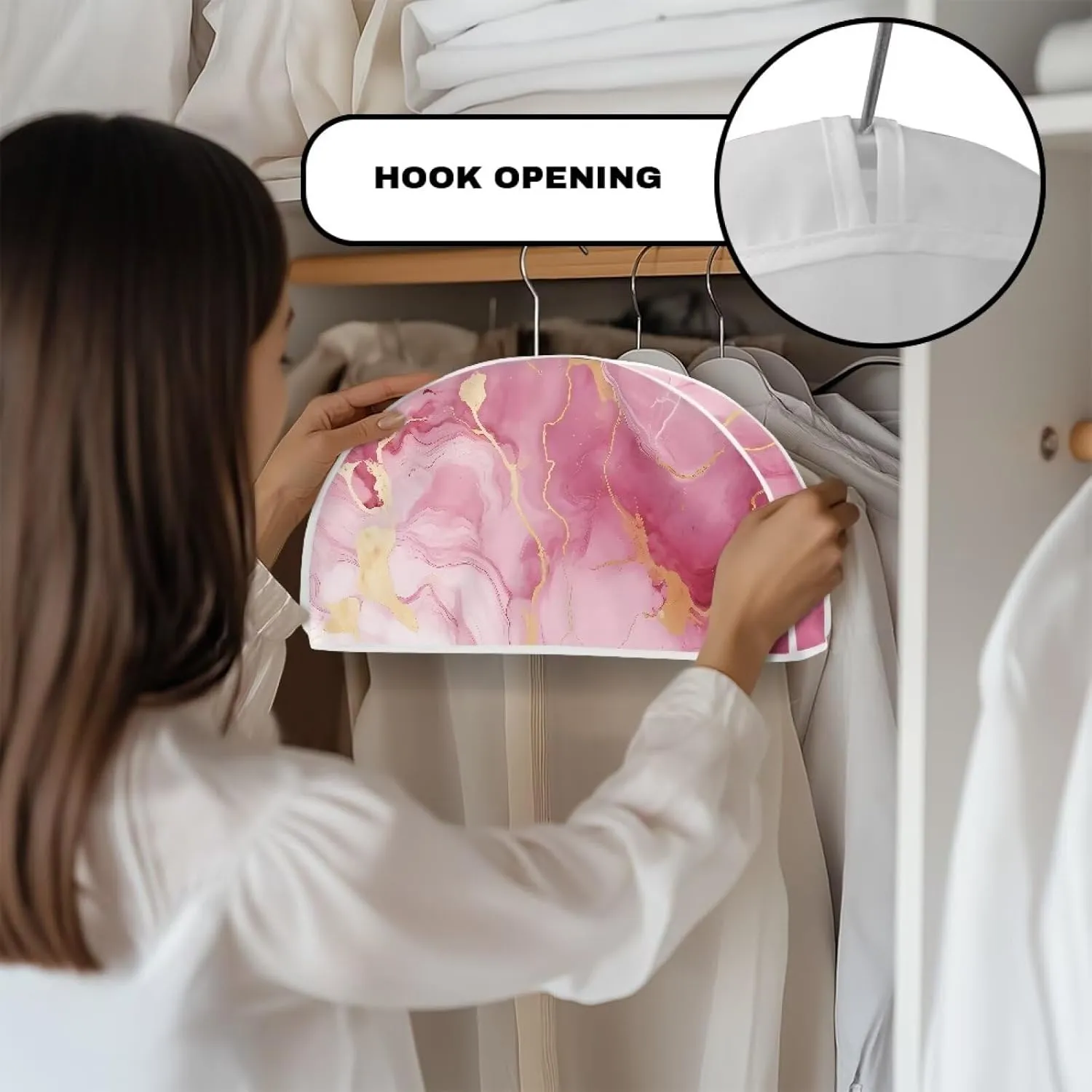 Babrukda Pink Marble Garment Bags for Storage, Clothes Garment Rack Cover for Dress, Suit, Coat, Shirts Wardrobe Clothes Protector 12.48 x 24.61 Inch Hang Up Storage Bag, Cover Only