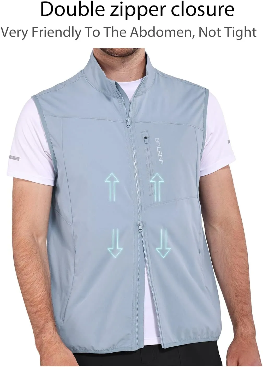 baleaf Men's Golf Vest Lightweight Sleeveless Running Stretch Breathable Running 5 Zip Pockets Windproof Hiking Outwear