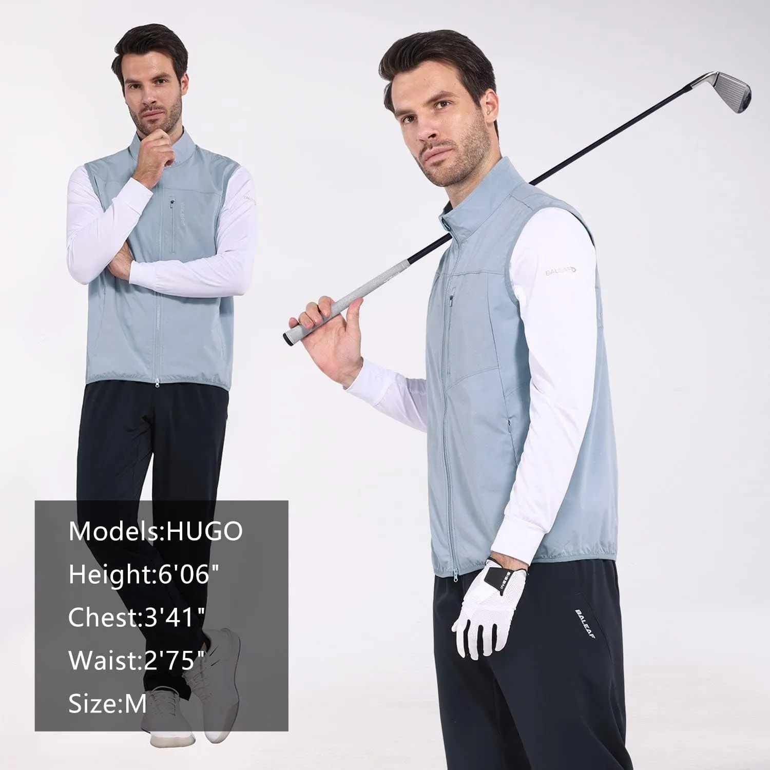 baleaf Men's Golf Vest Lightweight Sleeveless Running Stretch Breathable Running 5 Zip Pockets Windproof Hiking Outwear