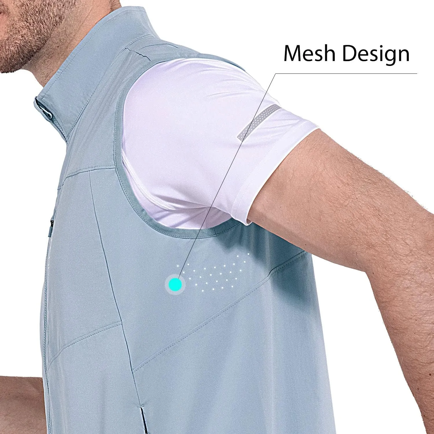 baleaf Men's Golf Vest Lightweight Sleeveless Running Stretch Breathable Running 5 Zip Pockets Windproof Hiking Outwear