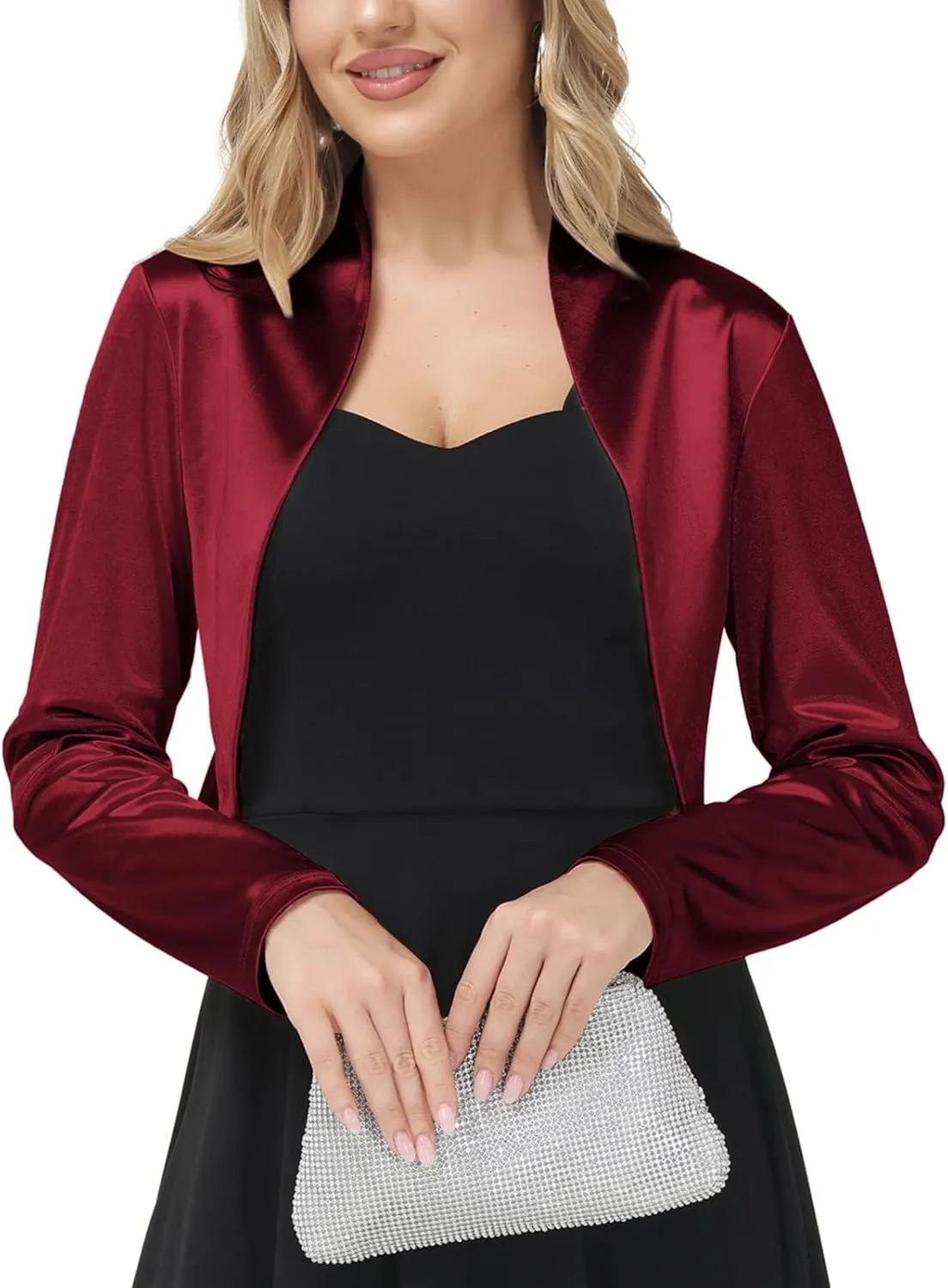 Belle Poque Women's Vintage Cropped Shrug Open Front Long Sleeve Ruffled Bolero Cardigan for Dress S-2XL