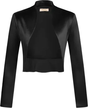 Belle Poque Women's Vintage Cropped Shrug Open Front Long Sleeve Ruffled Bolero Cardigan for Dress S-2XL