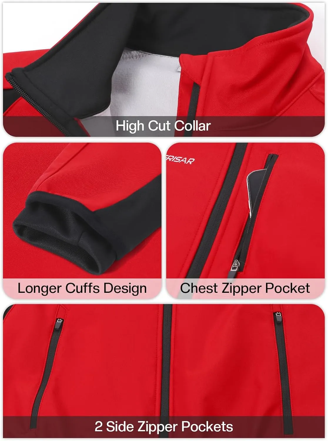 BERGRISAR Winter Cycling Jacket for Men with 6 Pockets Windproof Thermal Softshell Bike Jacket Running Windbreaker