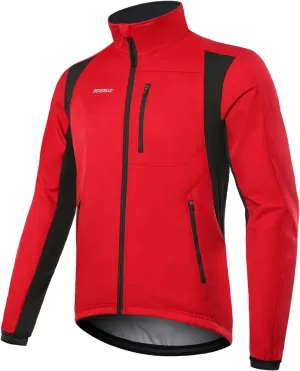 BERGRISAR Winter Cycling Jacket for Men with 6 Pockets Windproof Thermal Softshell Bike Jacket Running Windbreaker