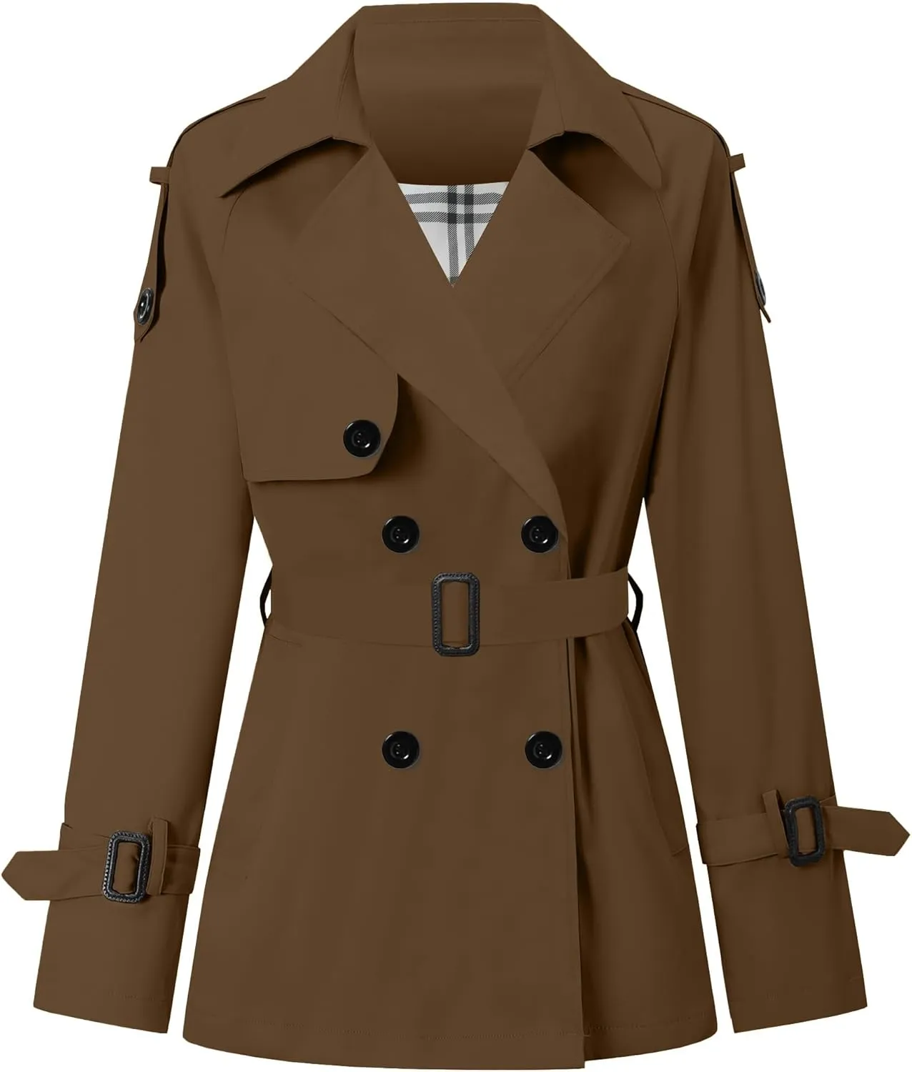 Betusline Women's Double Breasted Short Trench Coat with Belt