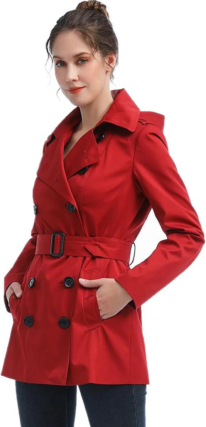 BGSD Women Evelyn Waterproof Classic Hooded Short Trench Coat
