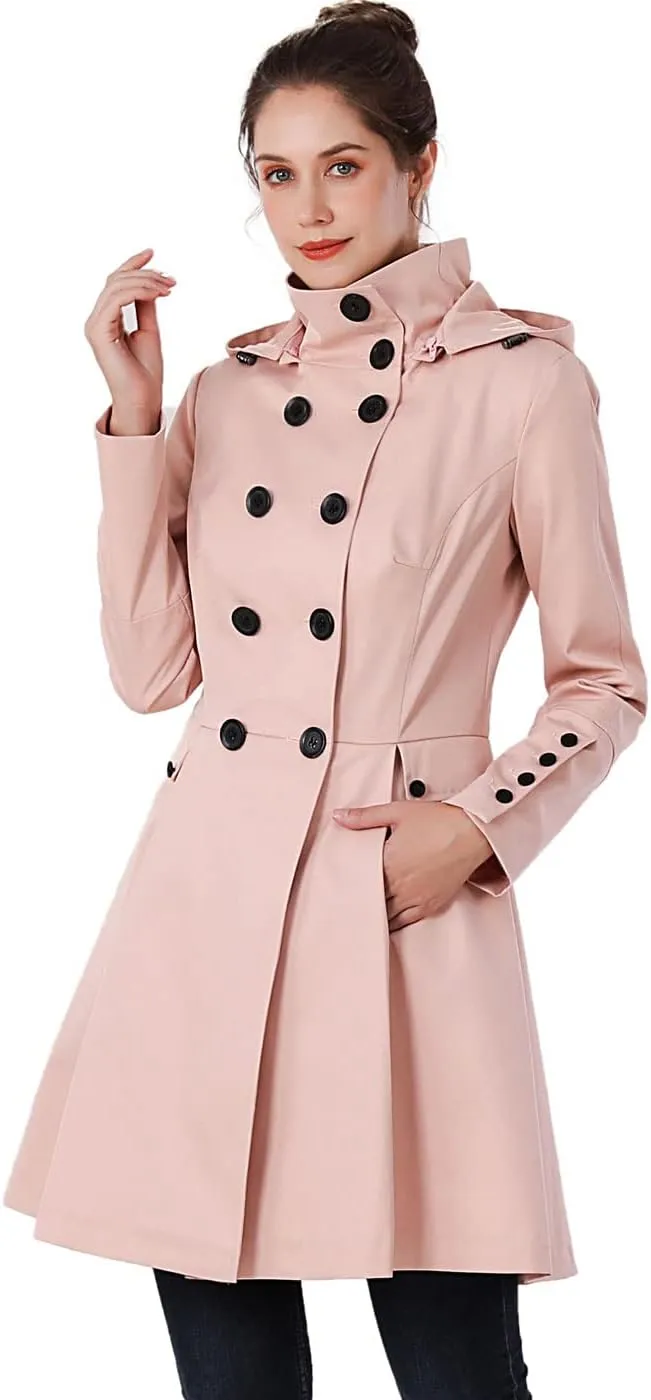 BGSD Women Kayla Waterproof Hooded Mid Length Trench Coat - Regular & Plus Size