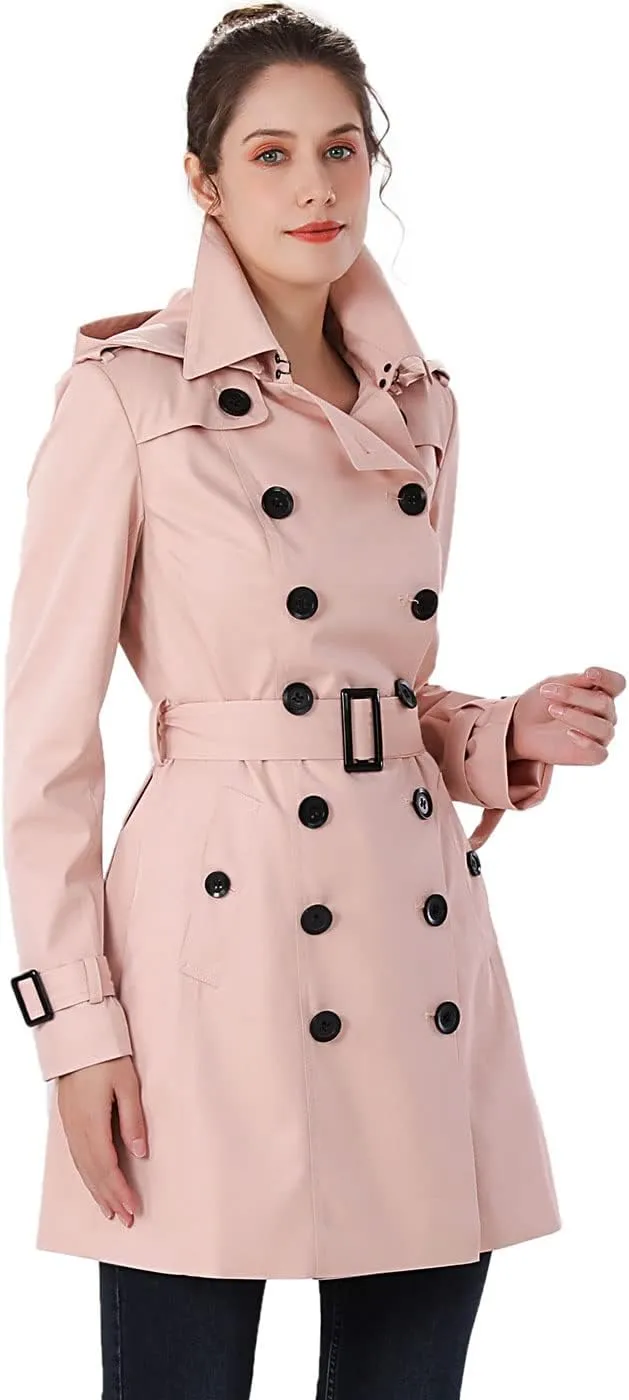 BGSD Women Leah Waterproof Hooded Mid Length Trench Coat