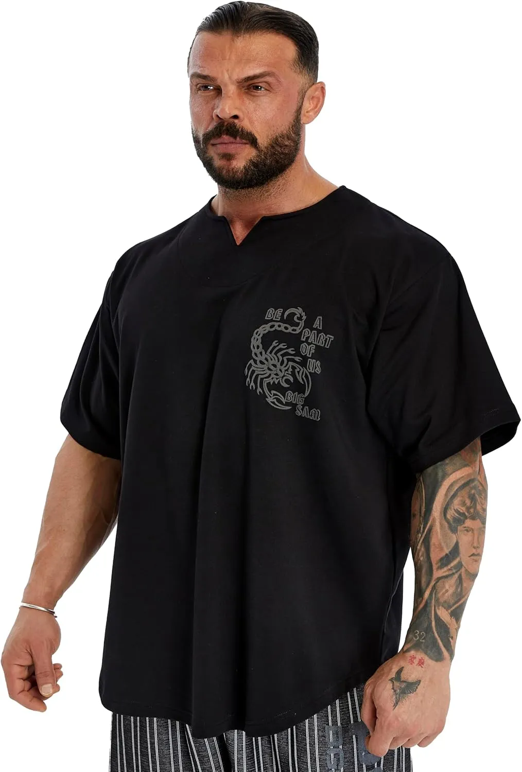 BIG SAM SPORTSWEAR COMPANY Men's Oversize T-Shirt Organic Cotton Breathable Workout, Lifting T-Shirt