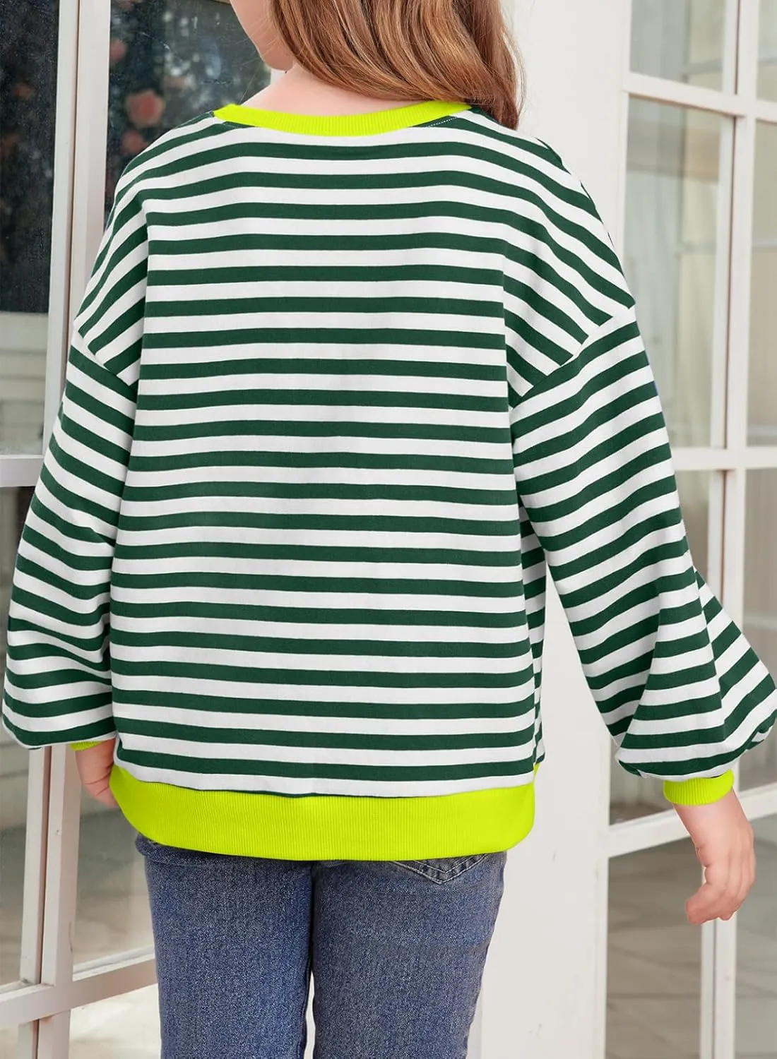 blibean Girls Cotton Long Sleeve Sweathirts Striped Color Block Tops Size 6-15 Years