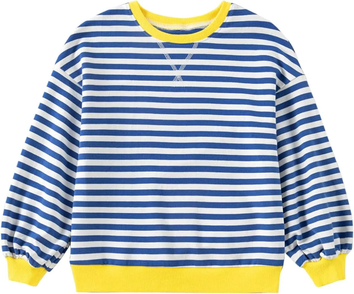 blibean Girls Cotton Long Sleeve Sweathirts Striped Color Block Tops Size 6-15 Years