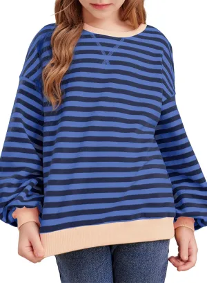 blibean Girls Cotton Long Sleeve Sweathirts Striped Color Block Tops Size 6-15 Years