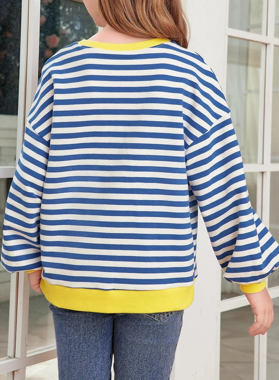 blibean Girls Cotton Long Sleeve Sweathirts Striped Color Block Tops Size 6-15 Years